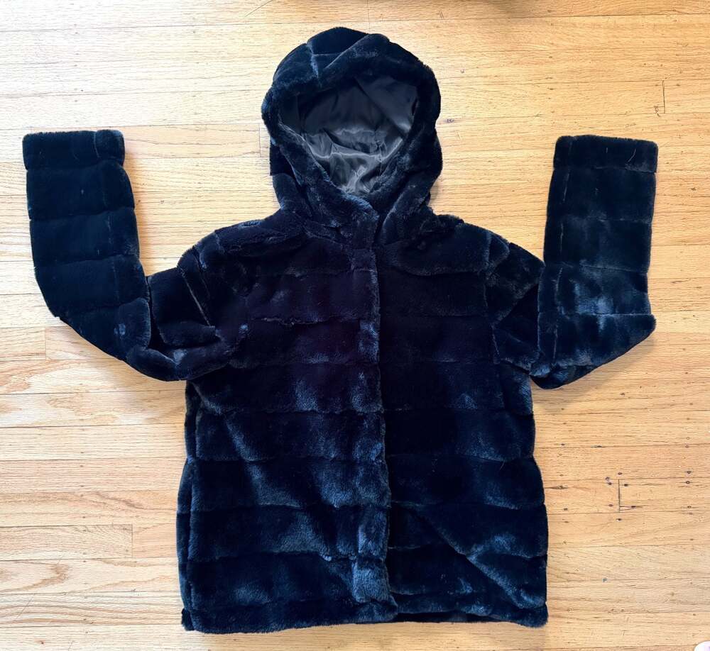 Christian Siriano New York Black Faux Fur Hooded Jacket Size M